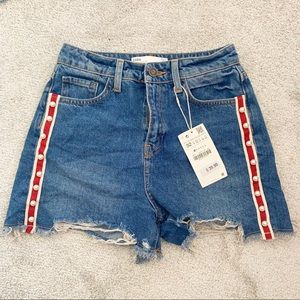 Zara Denim Shorts with Pearls